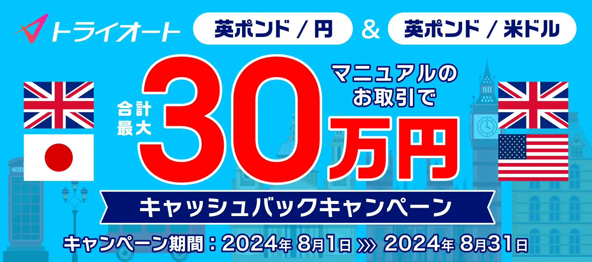 トライオートFX ポンド円・ポンド米ドル取引キャッシュバックキャンペーン