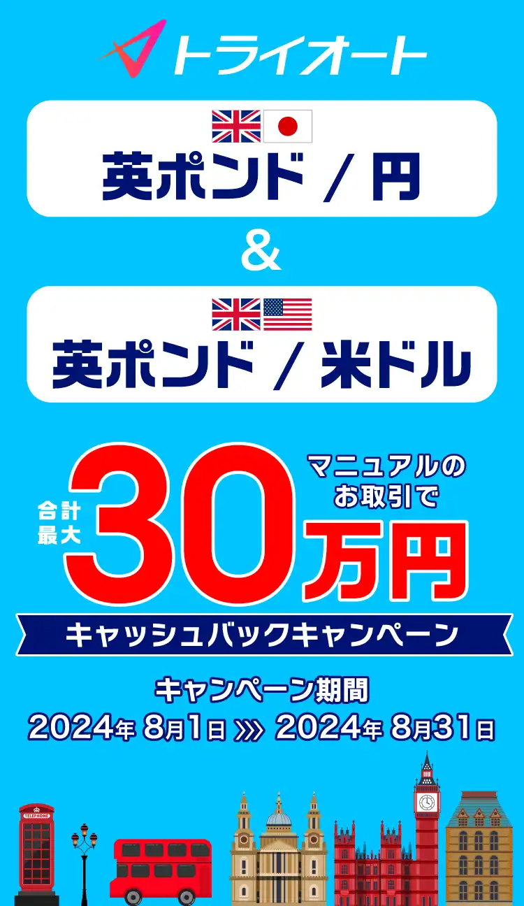 トライオートFX ポンド円・ポンド米ドル取引キャッシュバックキャンペーン