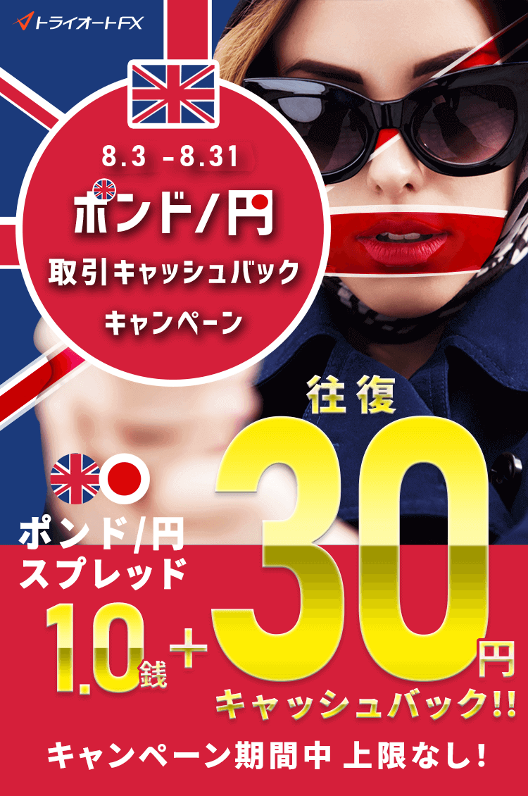 トライオートFX ポンド/円取引キャッシュバックキャンペーン