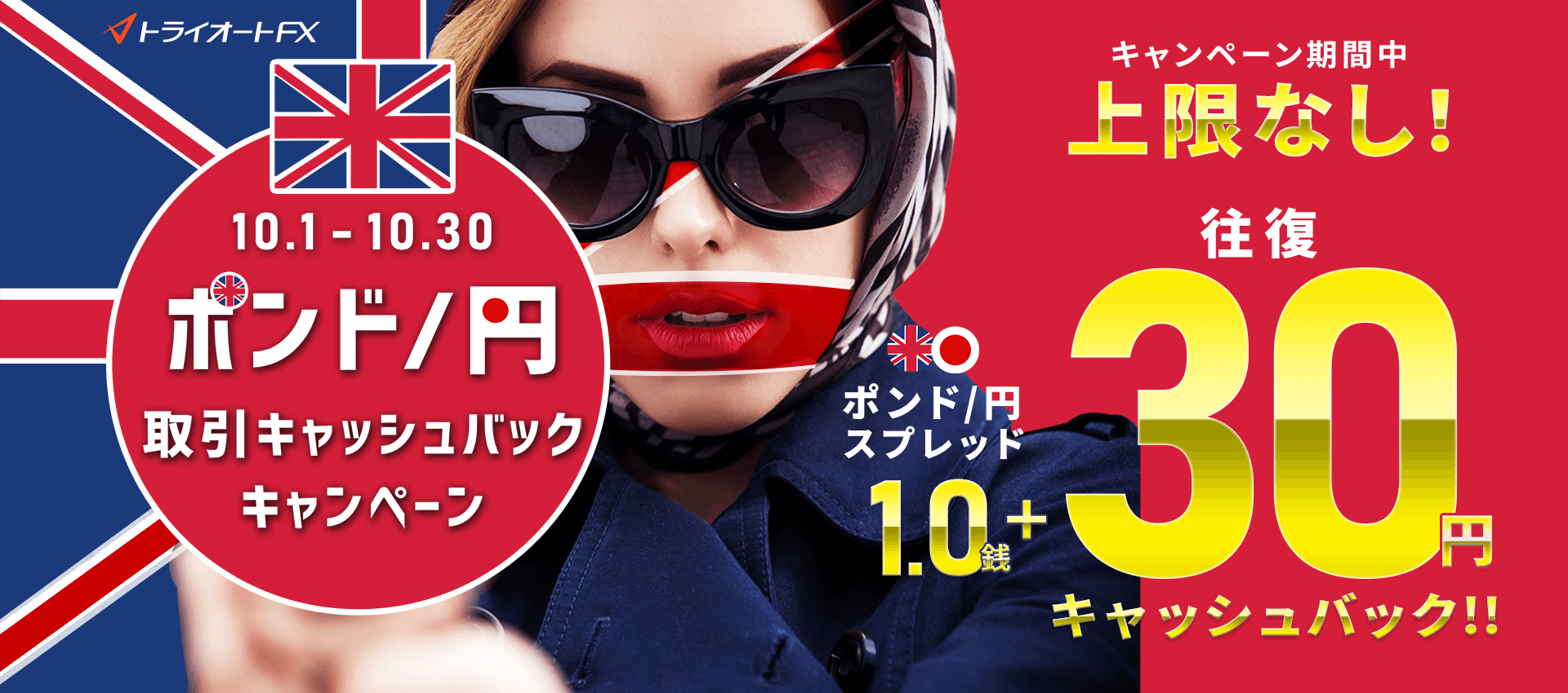 トライオートFX ポンド/円取引キャッシュバックキャンペーン