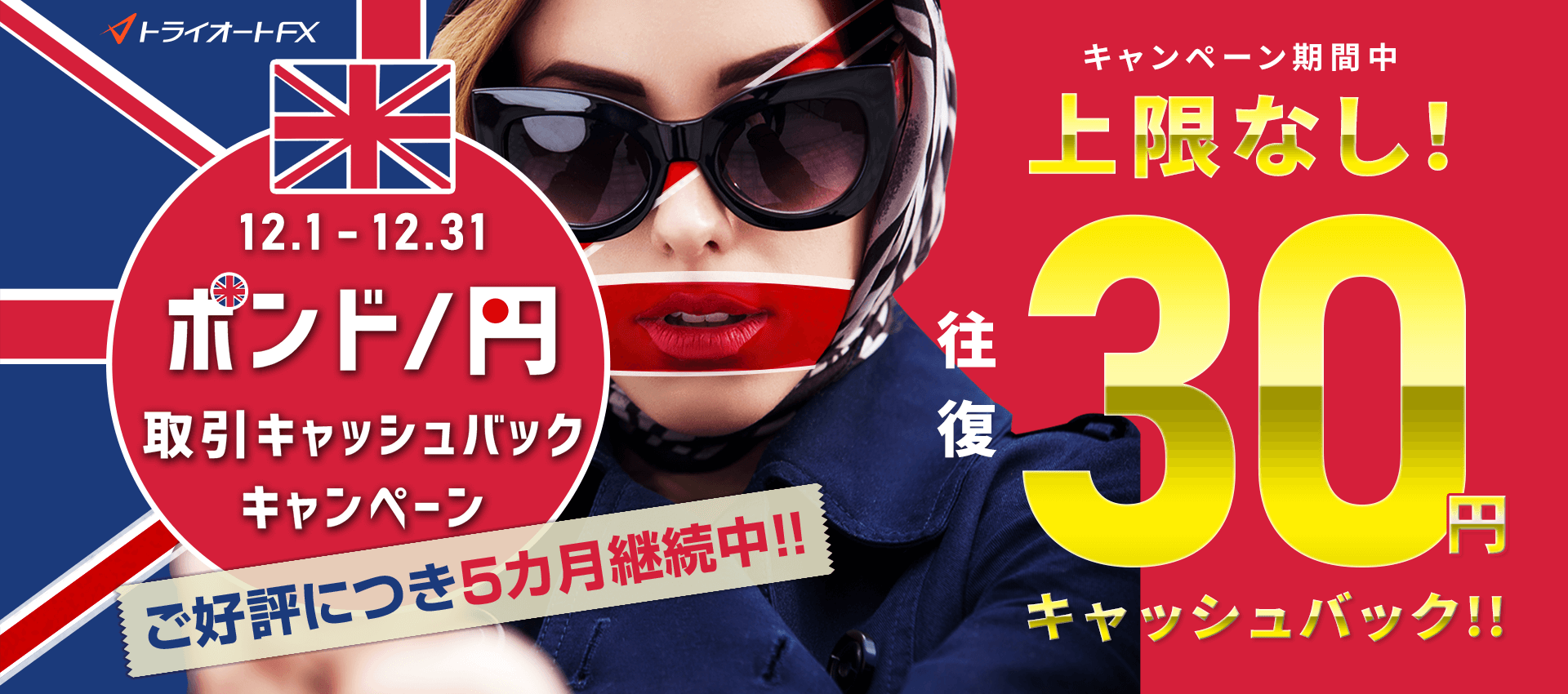 トライオートFX ポンド/円取引キャッシュバックキャンペーン