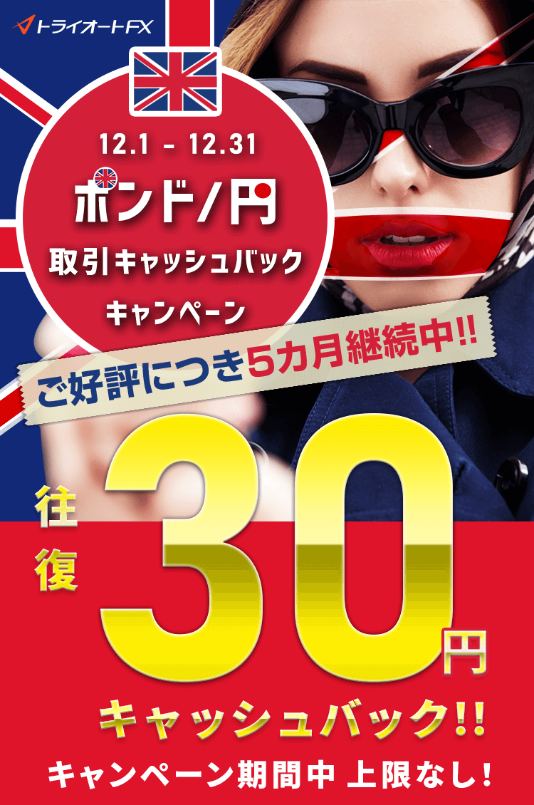 トライオートFX ポンド/円取引キャッシュバックキャンペーン
