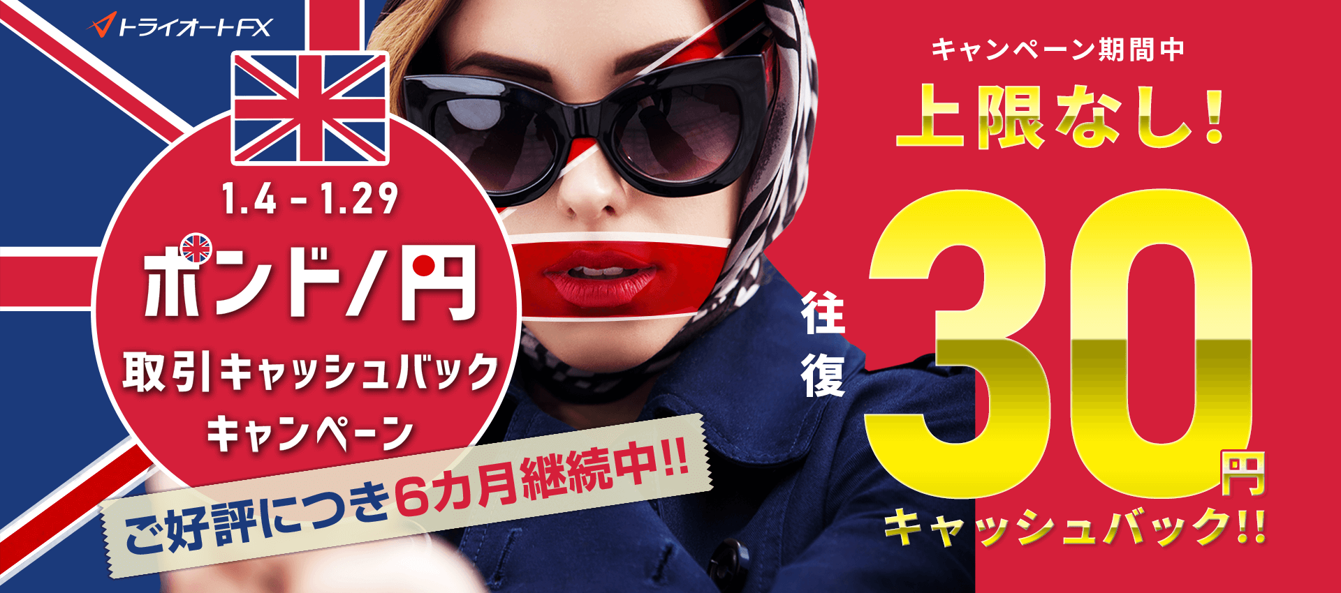 トライオートFX ポンド/円取引キャッシュバックキャンペーン