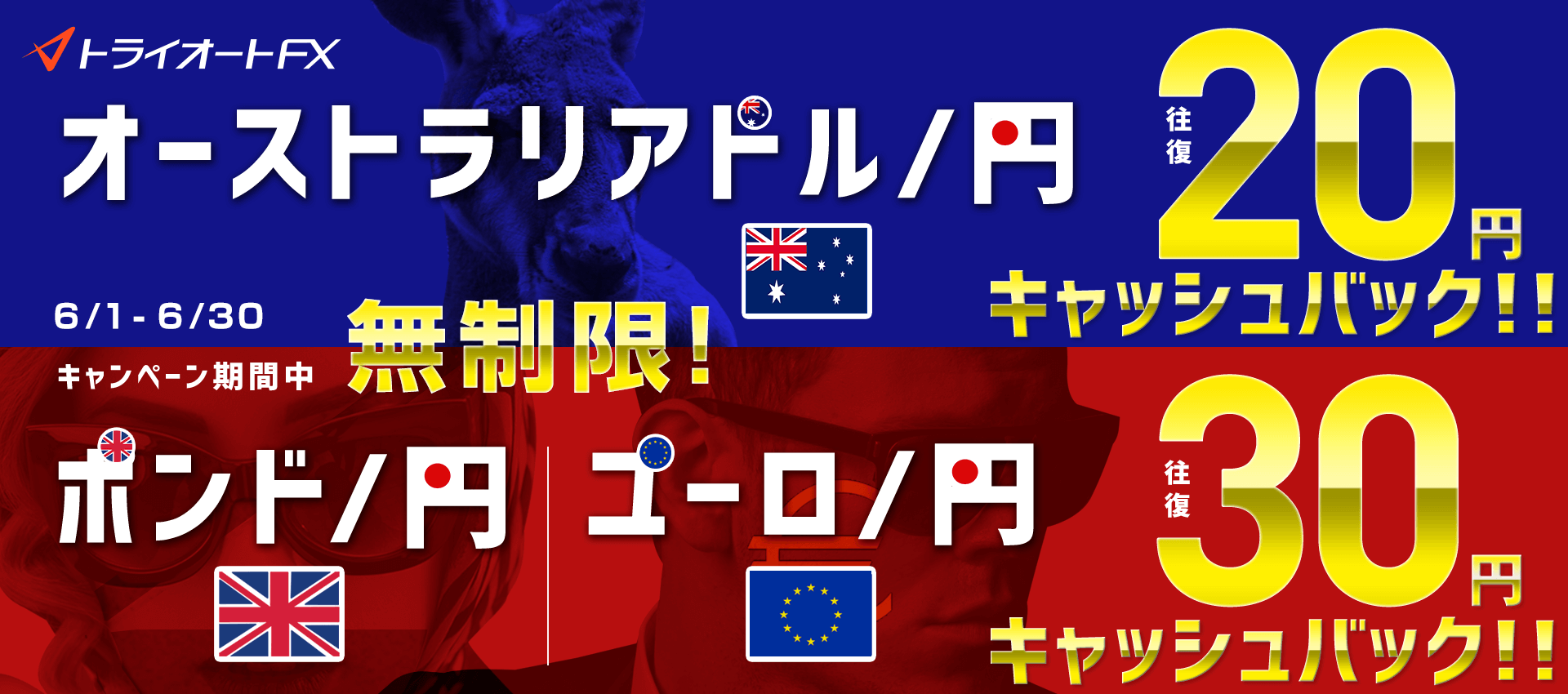 トライオートFX ポンド円・ユーロ円・豪ドル円取引キャッシュバックキャンペーン